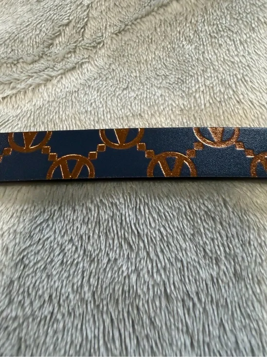 Valentino Gold V Logo Buckle Leather Belt - Black with Brown Pattern